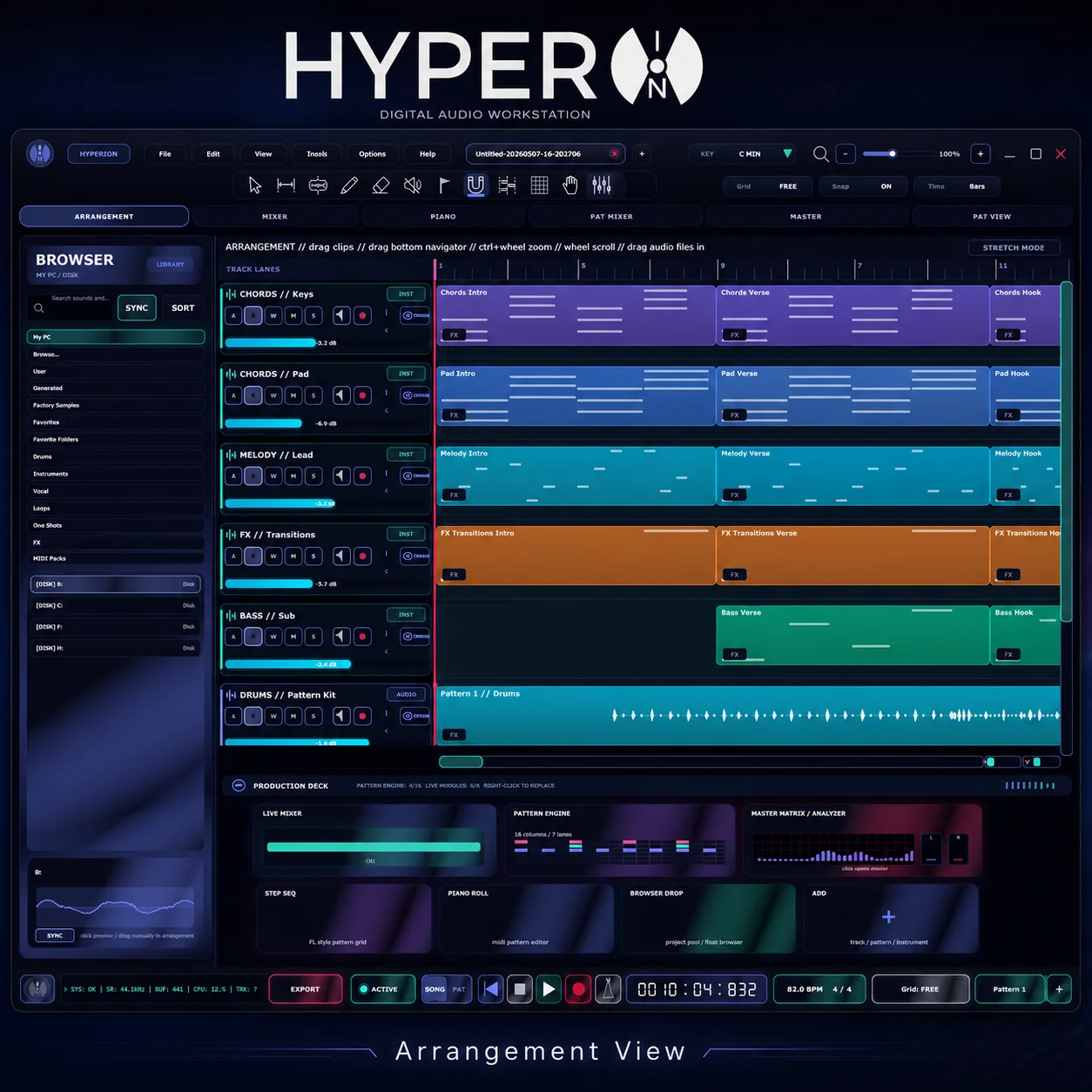 HyperION DAW music production workspace