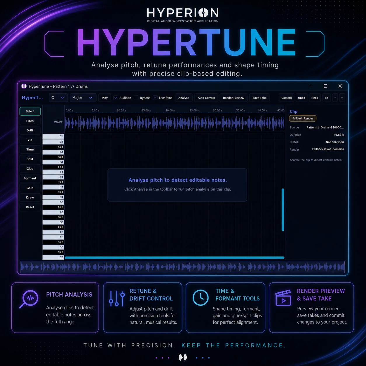Editorial illustration: HyperION DAW HyperTune pitch editor