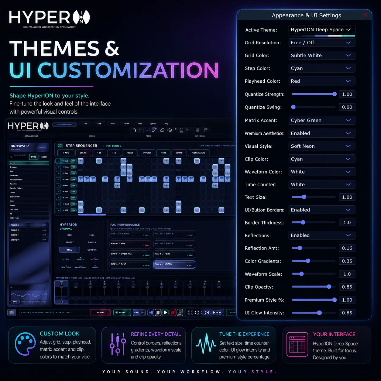 HyperION DAW theme controls; editorial image for 5 of the Best Software and Hardware Trackers